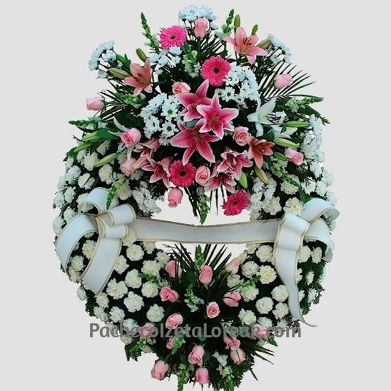 Corona de flores fúnebre blanca y rosa especial para tanatorio